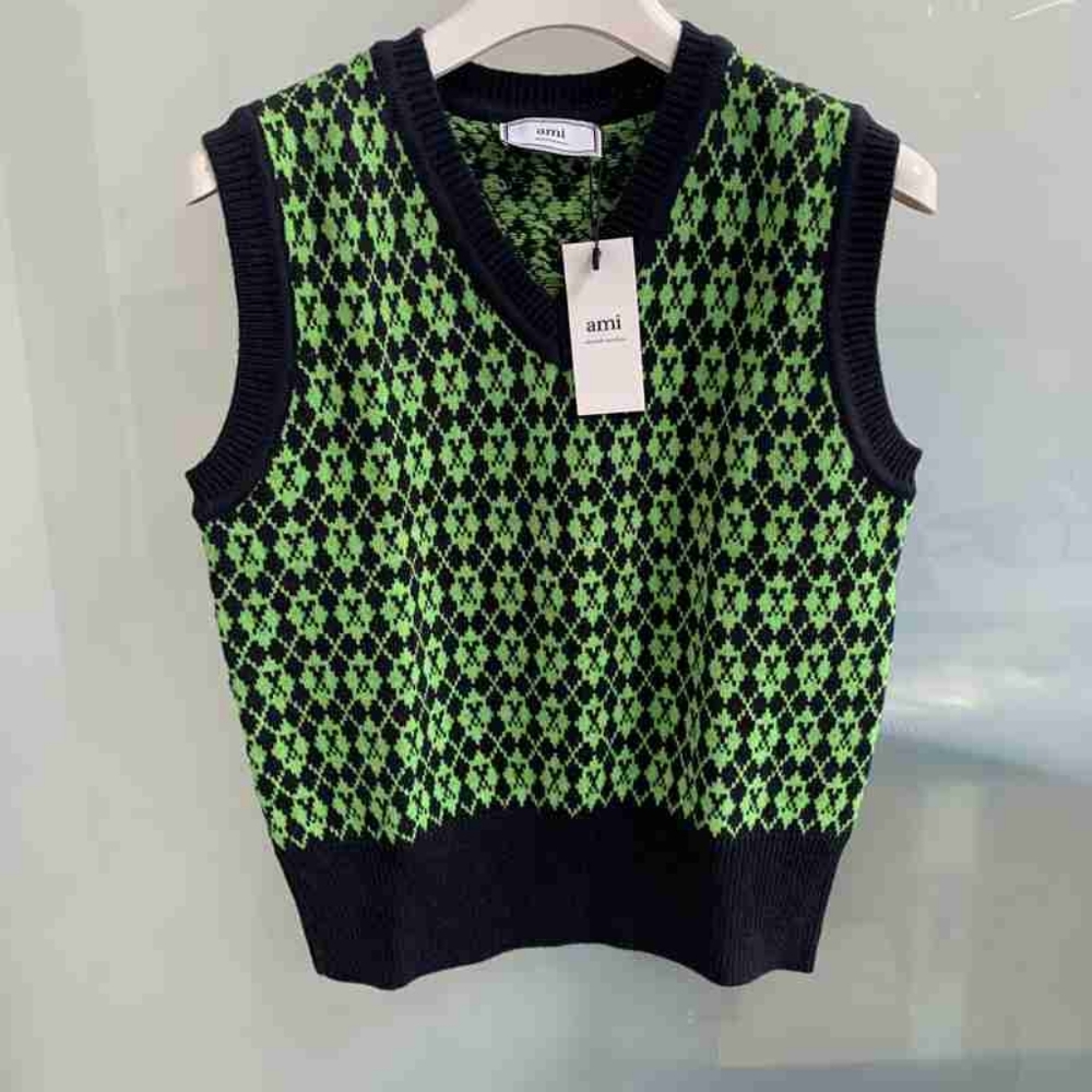 AMI green and black knit vest